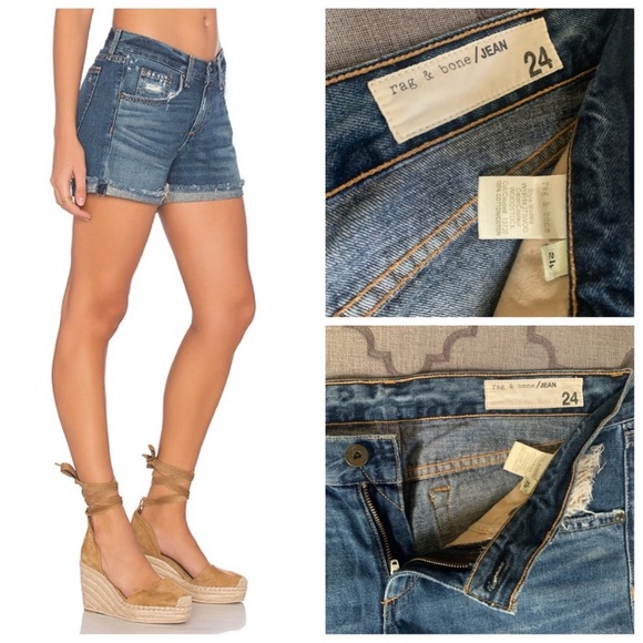 Rag & Bone Light Distressed Denim Boyfriend Shorts - Picture 5 of 10